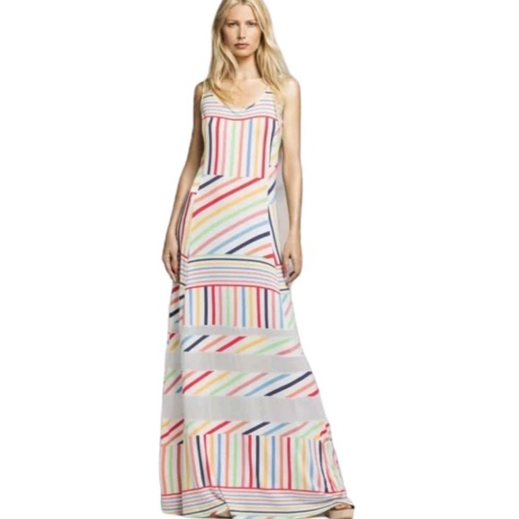 Peter Som Dresses & Skirts - Peter Som Patchwork Rainbow Striped Maxi Tank Dress Mesh Panels XS